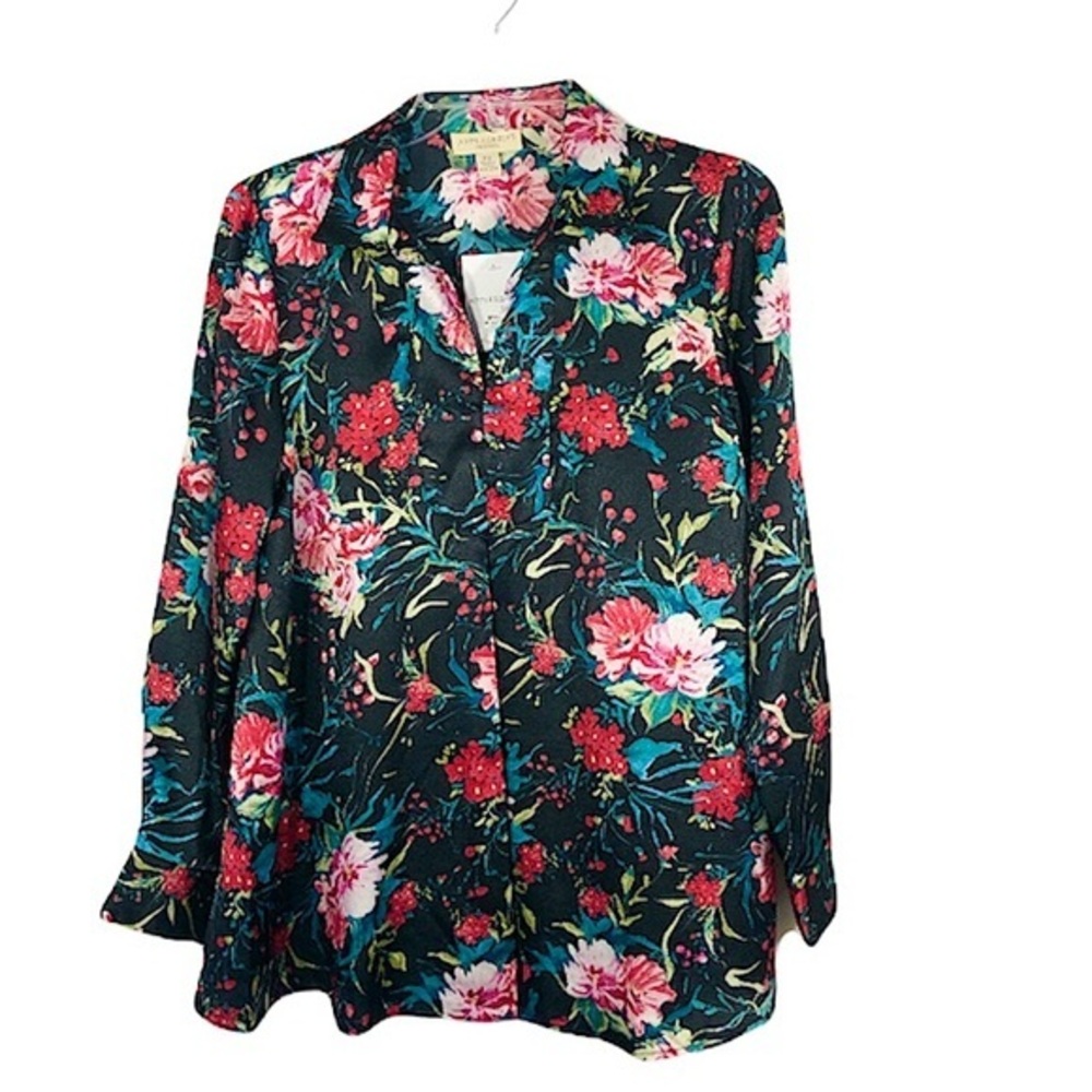 Apples Seed’s Pleated Long Sleeve Silky To Touch Floral Tunic Top PS